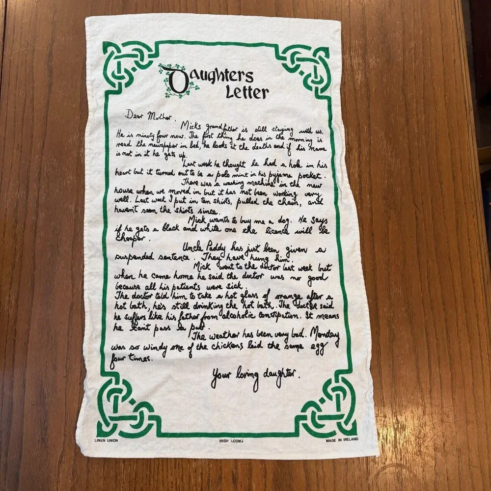 Lot 2 Vintage Irish Looms Linen Tea Towels Mother's & Daughter's Letter Ireland